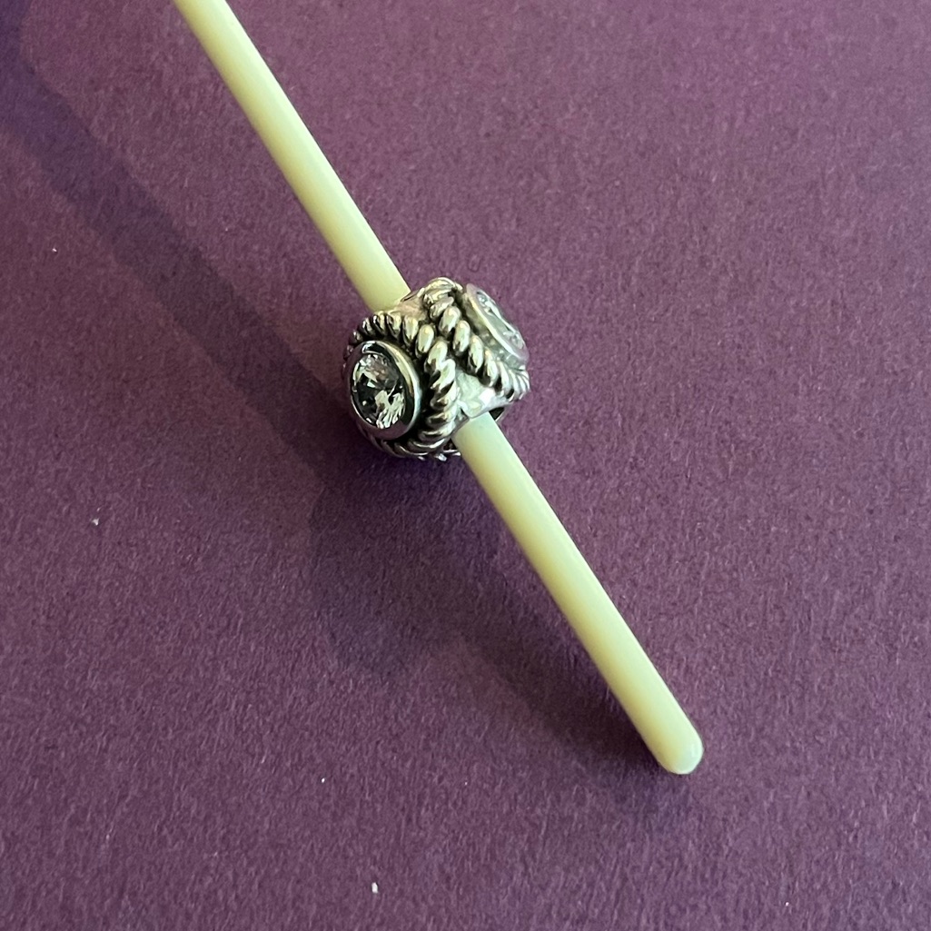Chamilia Sterling Silver Rope Charm With 3 Cz Stones Bead.
